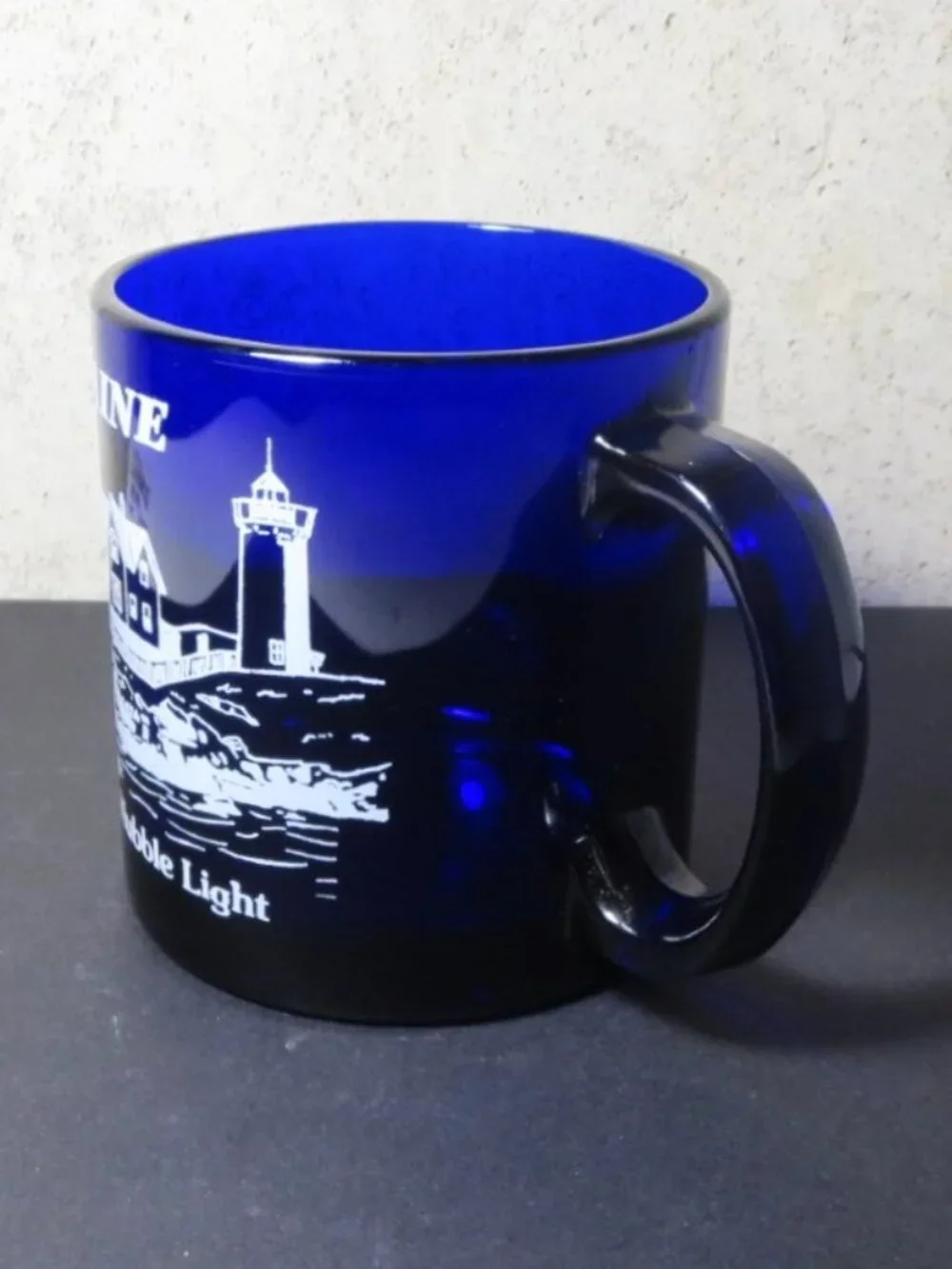 Blue Cobalt Glass Mug Nubble Light Cape Nedick Maine Souvenir Made USA